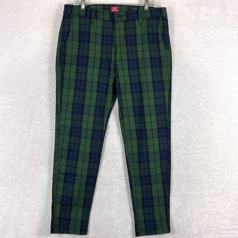 Levis XX Chino Pants Men 33x30 (34x30) Blue Green Plaid Standard Taper Stretch